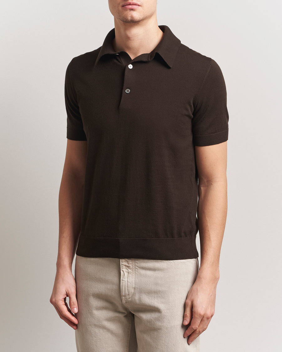 Herr | Tröjor | Zegna | Premium Cotton Knitted Polo Brown