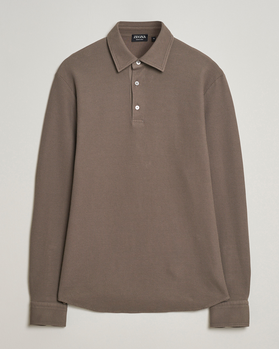 Herr | Tröjor | Zegna | Cotton Piquet Long Sleeve Polo Brown