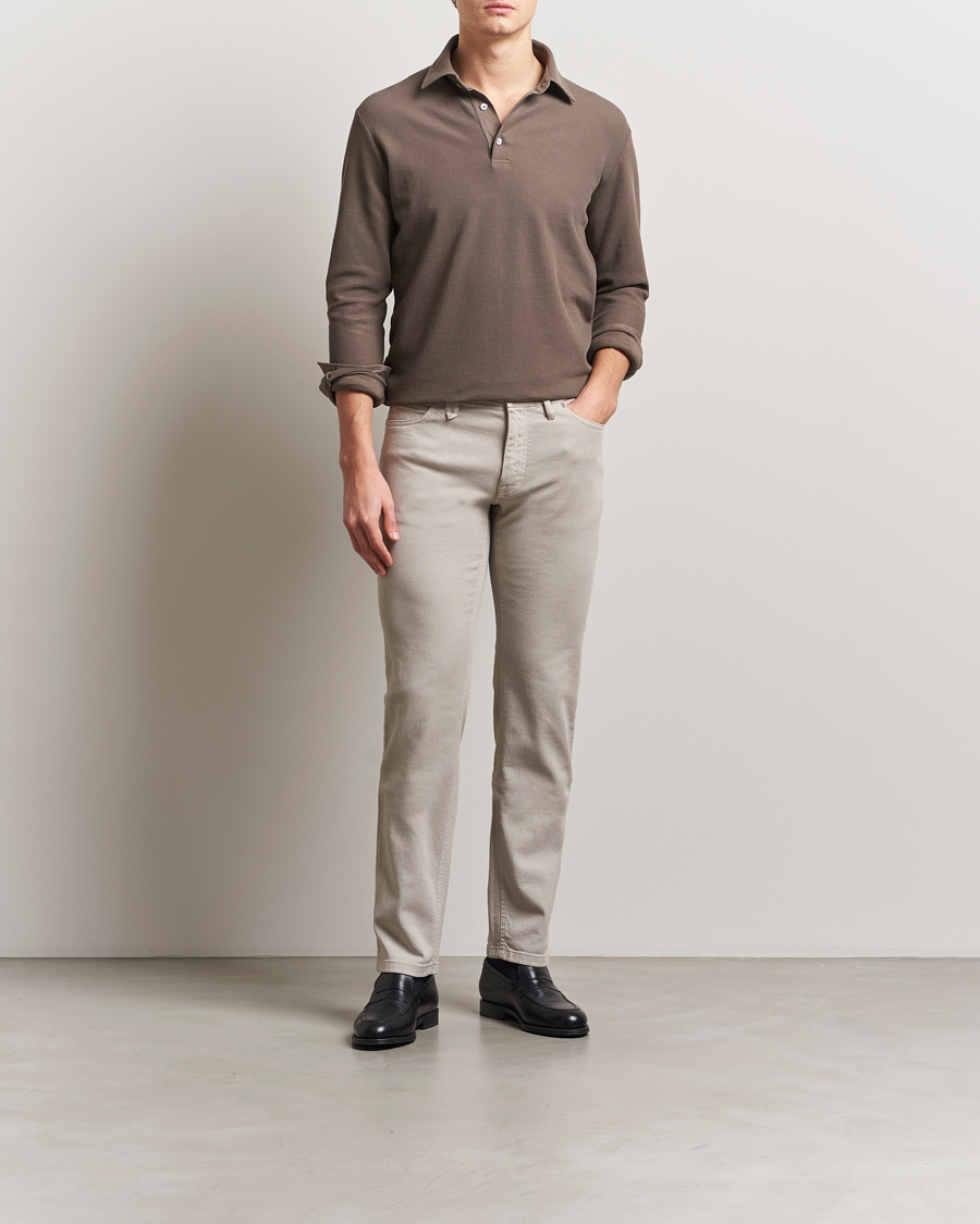 Herr | Tröjor | Zegna | Cotton Piquet Long Sleeve Polo Brown