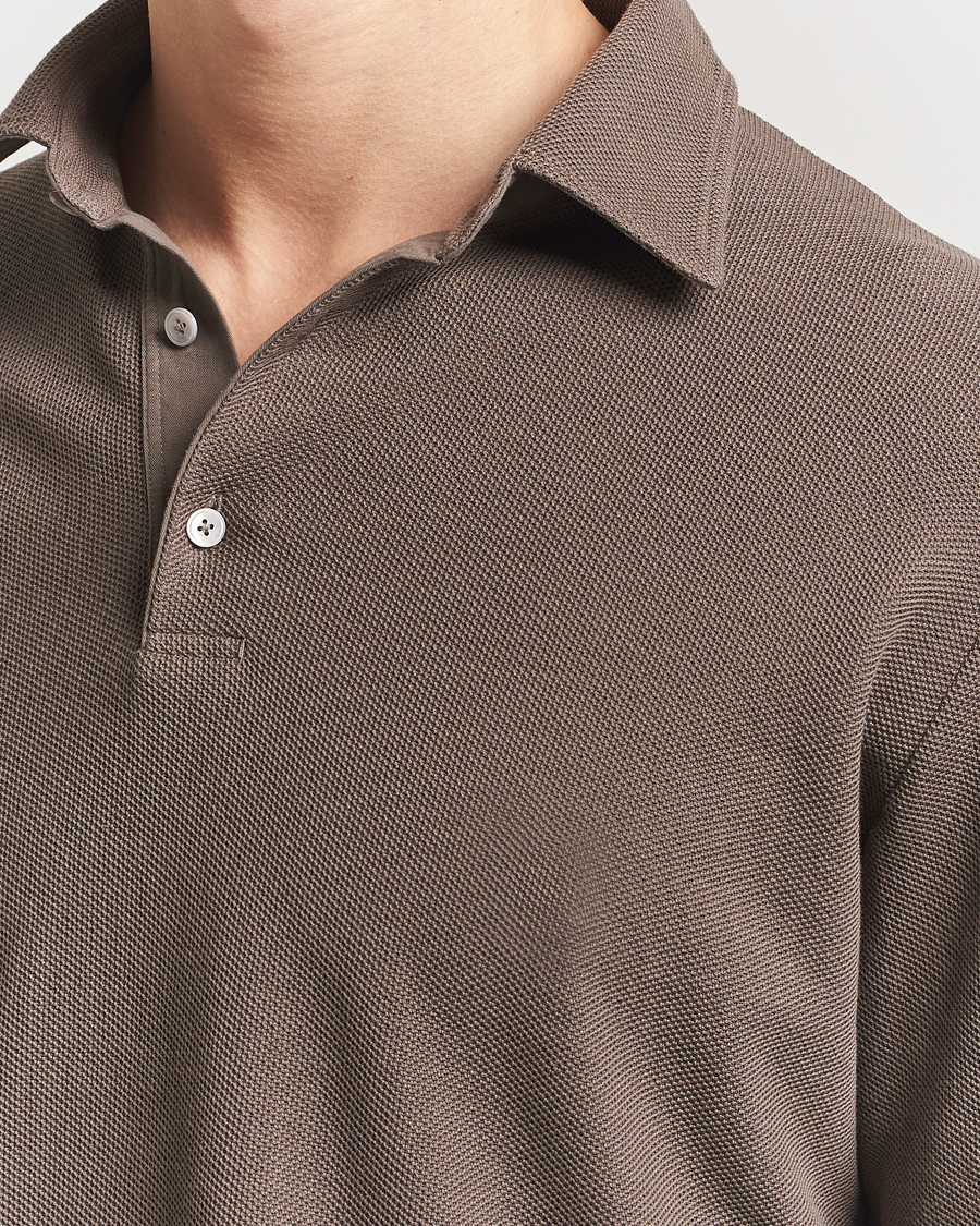 Herr | Tröjor | Zegna | Cotton Piquet Long Sleeve Polo Brown