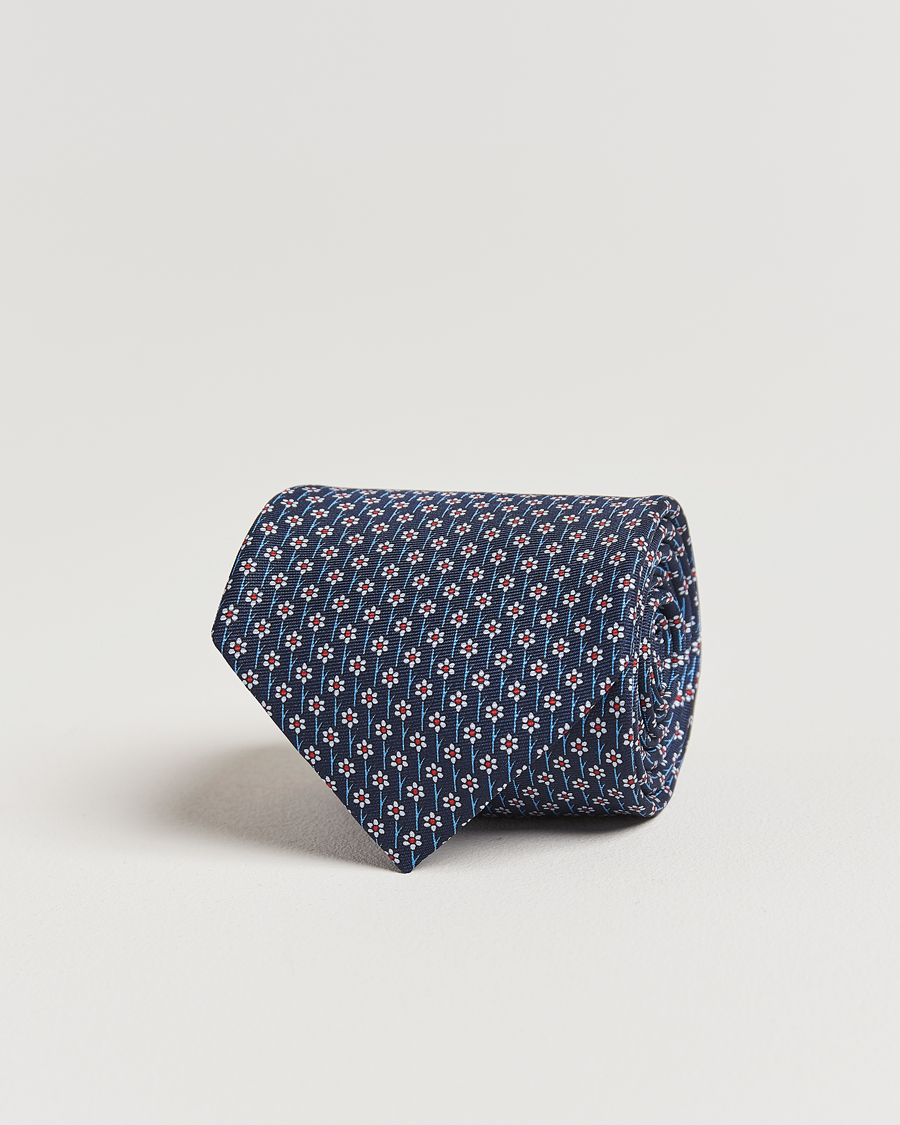 Herr | Slipsar | Zegna | Printed Flower Silk Tie Navy