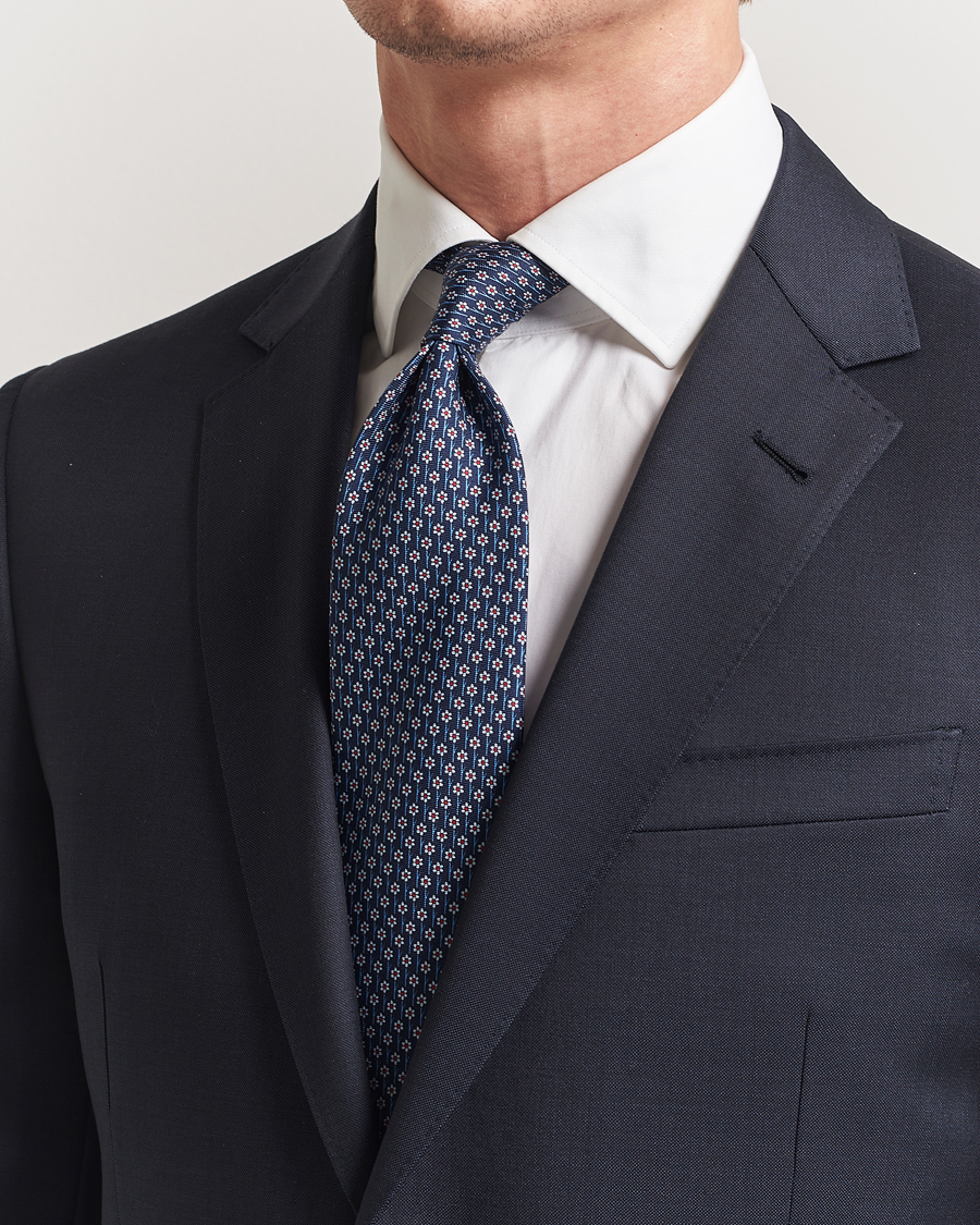 Herr | Slipsar | Zegna | Printed Flower Silk Tie Navy
