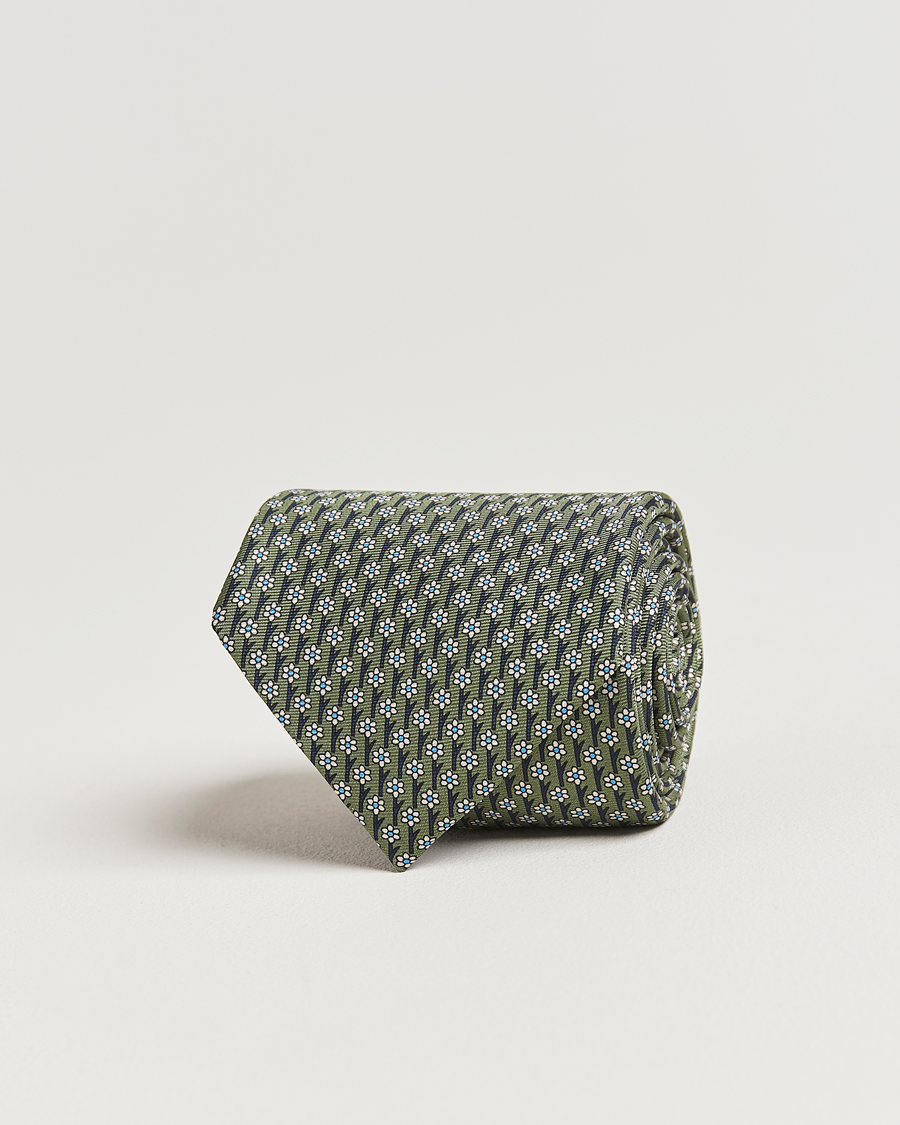 Herr | Slipsar | Zegna | Printed Flower Silk Tie Green