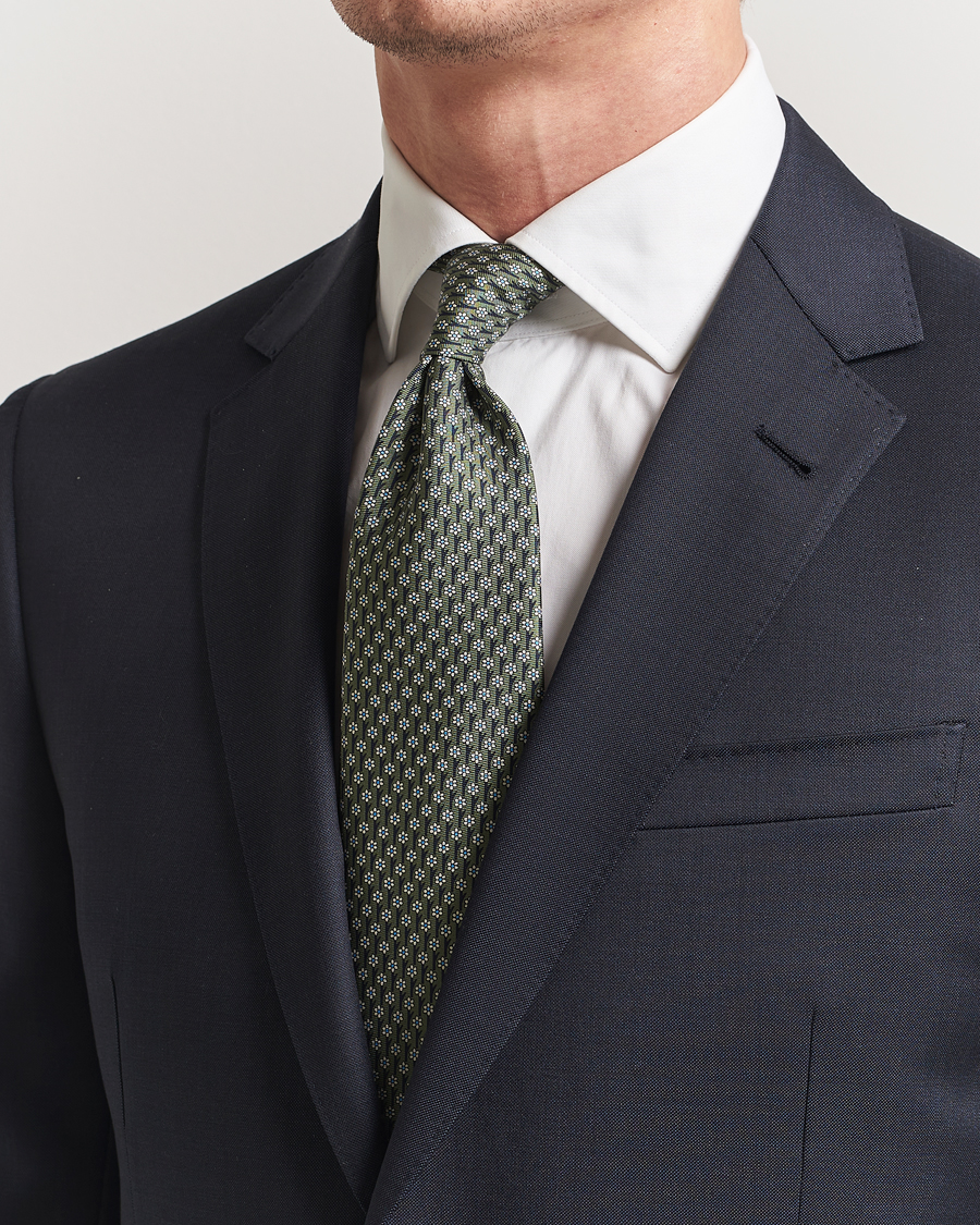 Herr | Slipsar | Zegna | Printed Flower Silk Tie Green