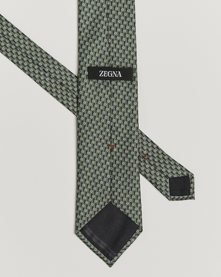 Herr | Slipsar | Zegna | Printed Flower Silk Tie Green