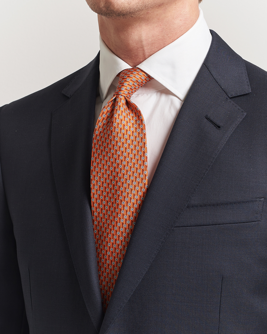 Herr | Slipsar | Zegna | Printed Flower Silk Tie Orange