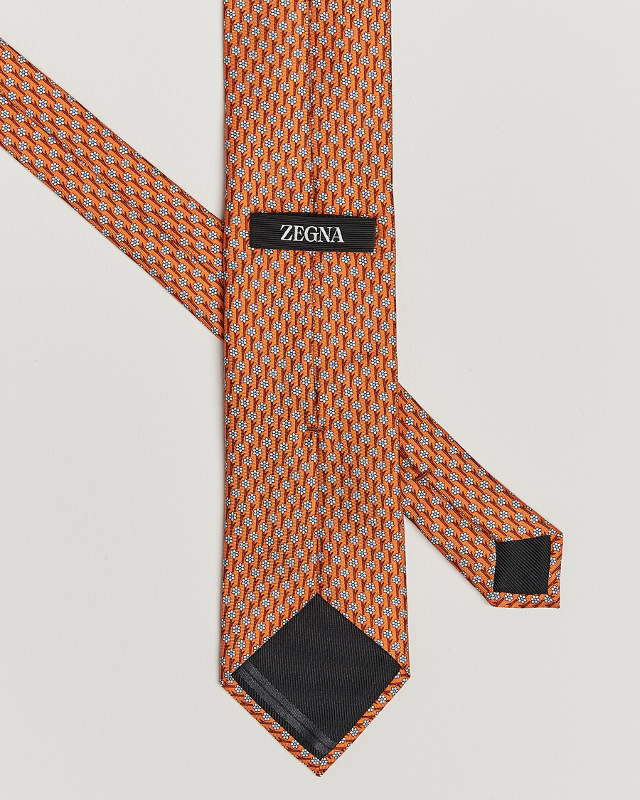 Herr | Slipsar | Zegna | Printed Flower Silk Tie Orange