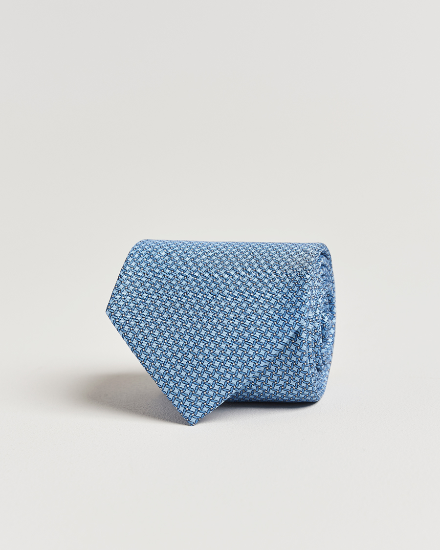 Herr | Slipsar | Zegna | Printed Chain Silk Tie Light Blue