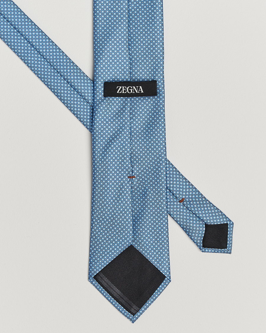 Herr | Slipsar | Zegna | Printed Chain Silk Tie Light Blue
