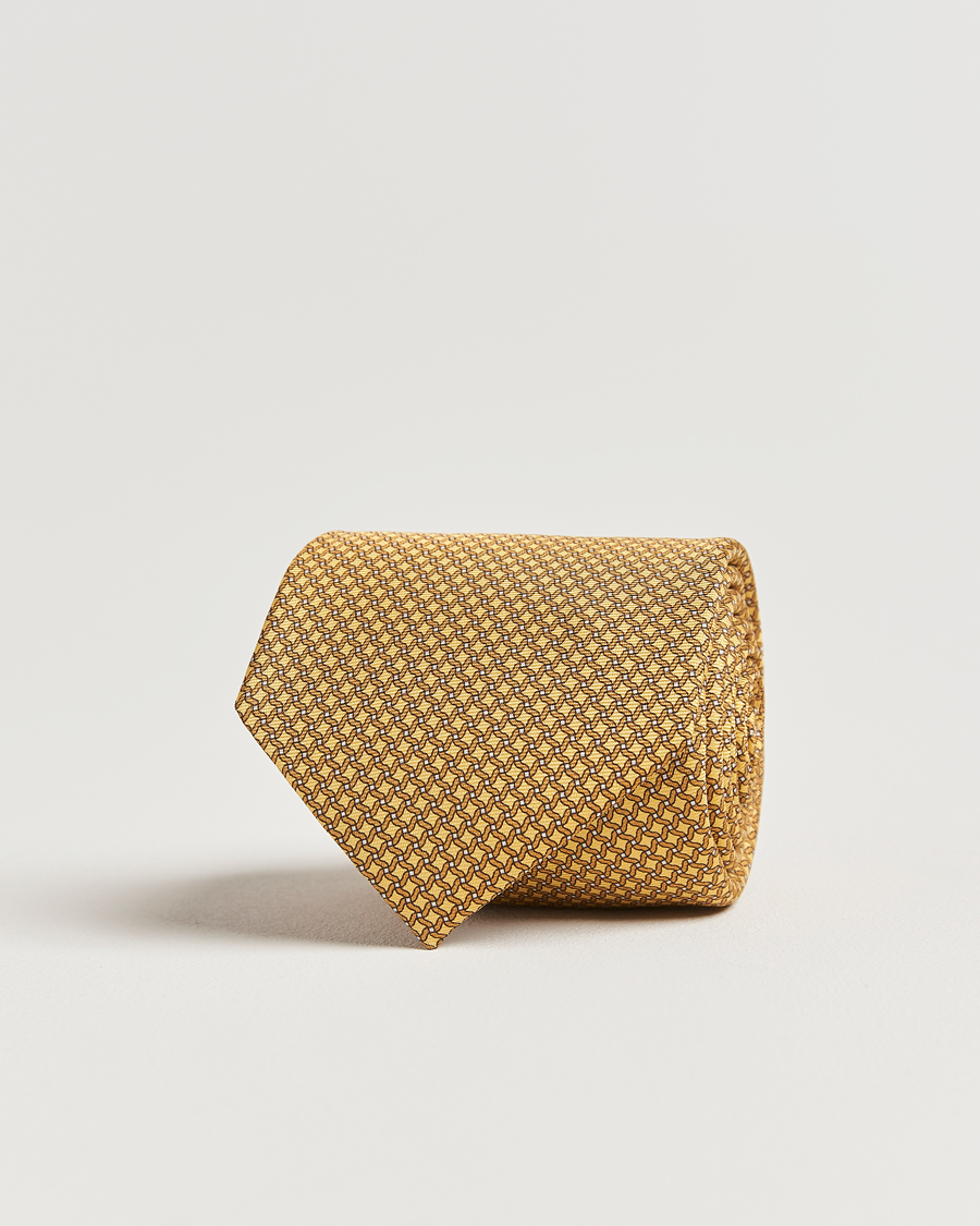 Herr | Slipsar | Zegna | Printed Chain Silk Tie Yellow