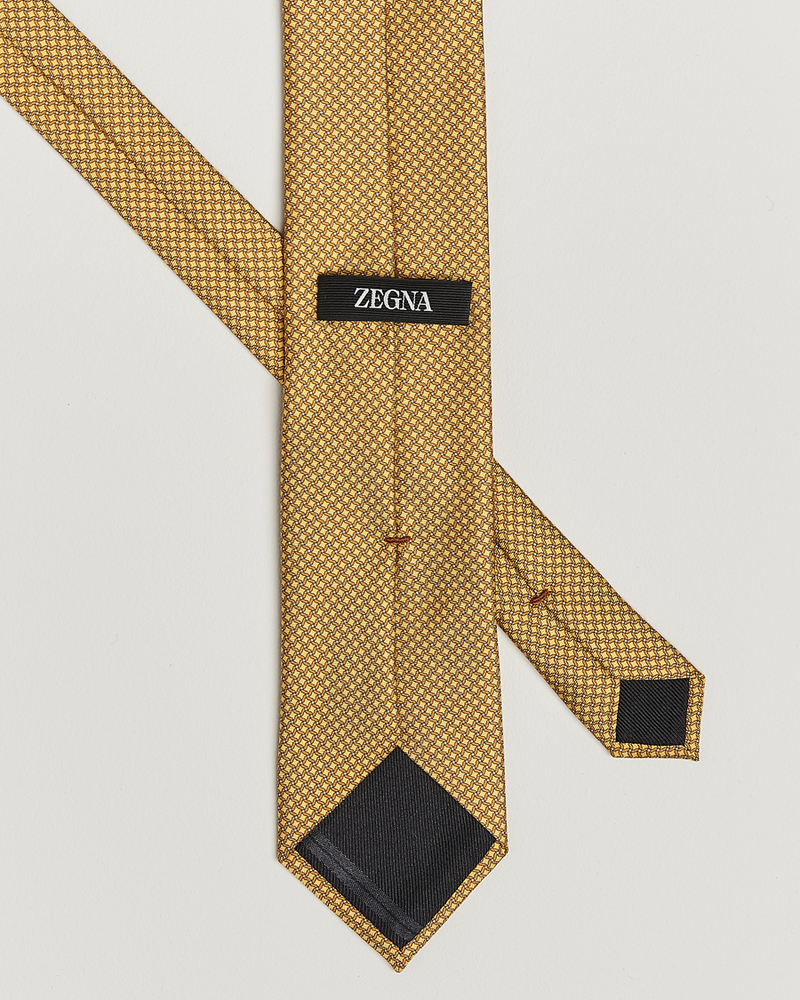 Herr | Slipsar | Zegna | Printed Chain Silk Tie Yellow