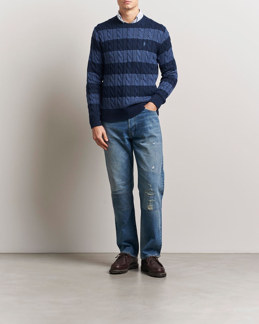Herr | Tröjor | Polo Ralph Lauren | Striped Cotton Sweater Navy Combo