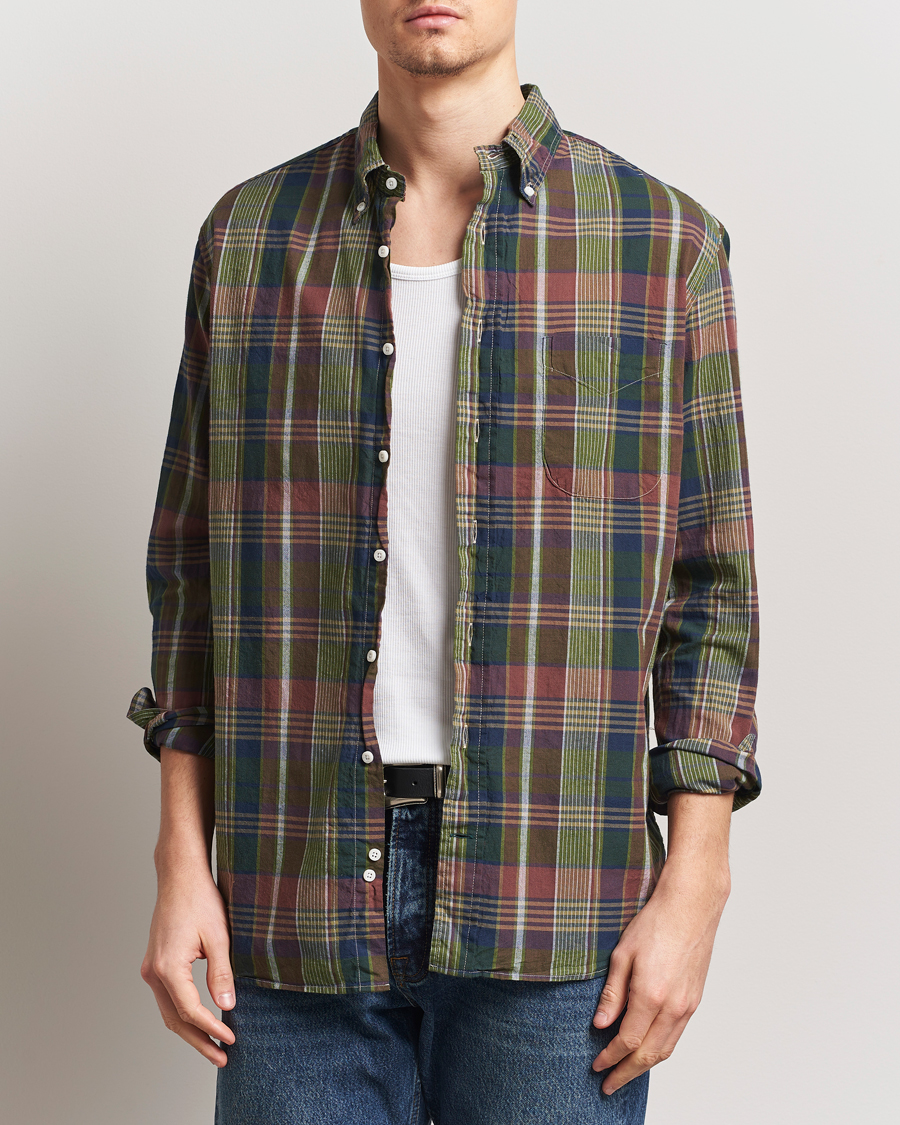 Herr | Skjortor | Gitman Vintage | Button Down Indian Madras Shirt Olive Check