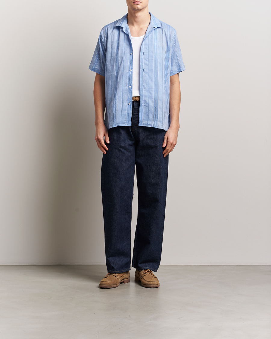 Herr | Skjortor | Gitman Vintage | Japanese Dobby Camp Shirt Light Blue