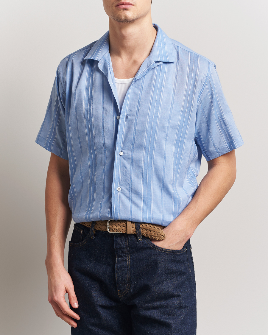 Herr | Skjortor | Gitman Vintage | Japanese Dobby Camp Shirt Light Blue