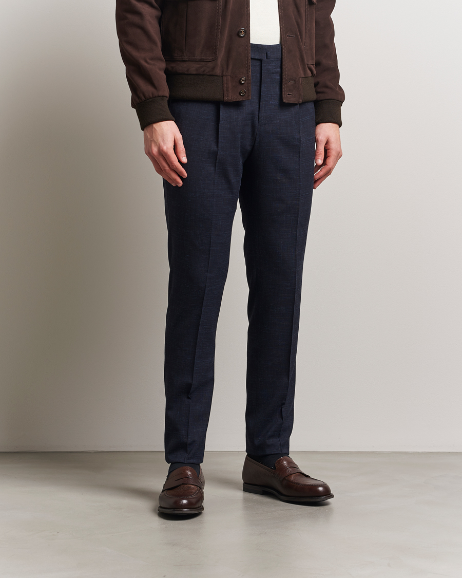Herr | Byxor | PT01 | Gentleman Fit Wool/Linen Trousers Navy