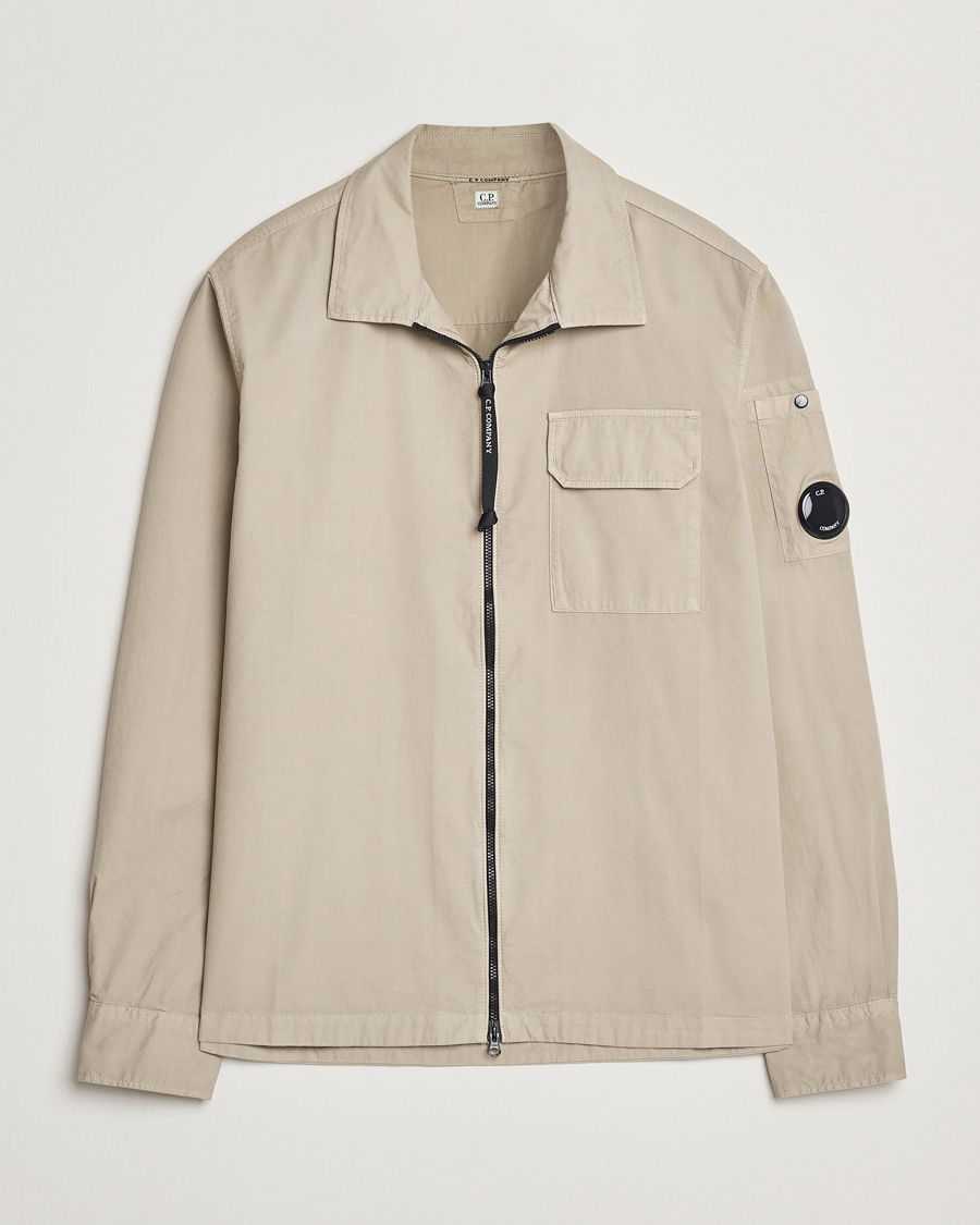 Herr | Skjortor | C.P. Company | Garment Dyed Gabardine Zip Shirt Jacket Beige