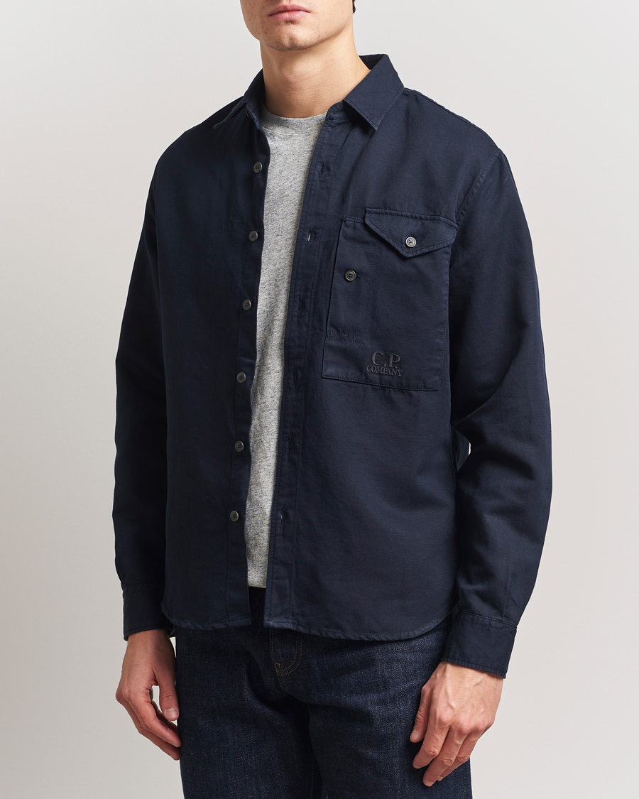 Herr | Skjortor | C.P. Company | Cotton/Linen Pocket Overshirt Navy