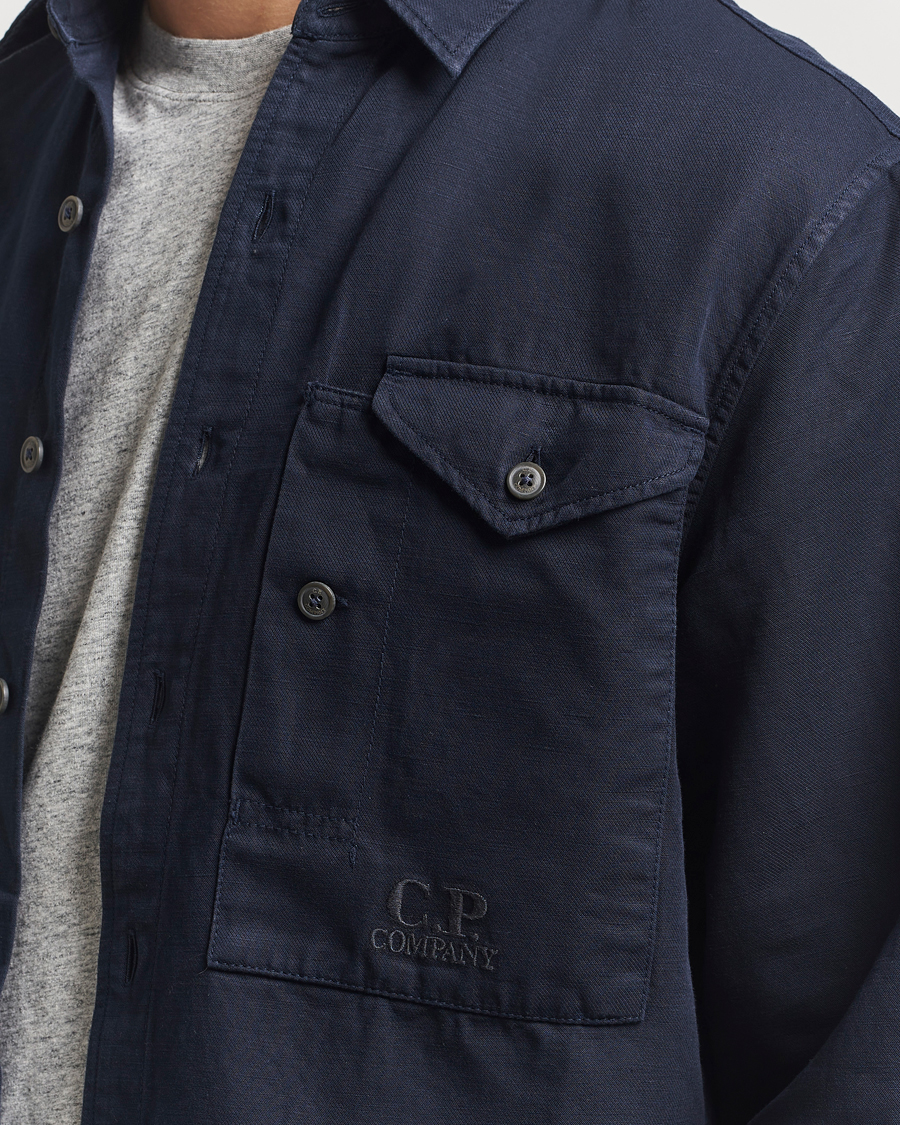 Herr | Skjortor | C.P. Company | Cotton/Linen Pocket Overshirt Navy