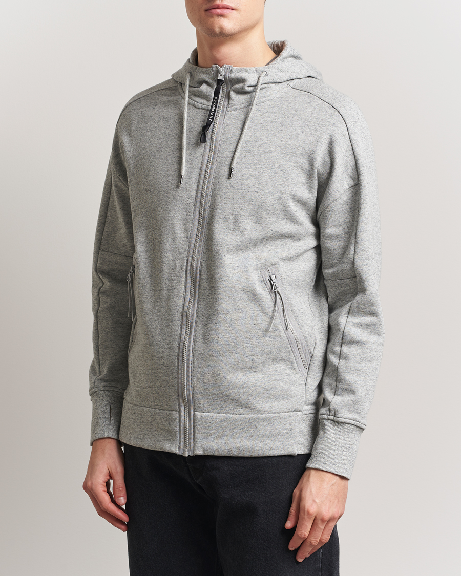 Herr | Tröjor | C.P. Company | Diagonal Raised Fleece Full Zip Goggle Hoodie Grey