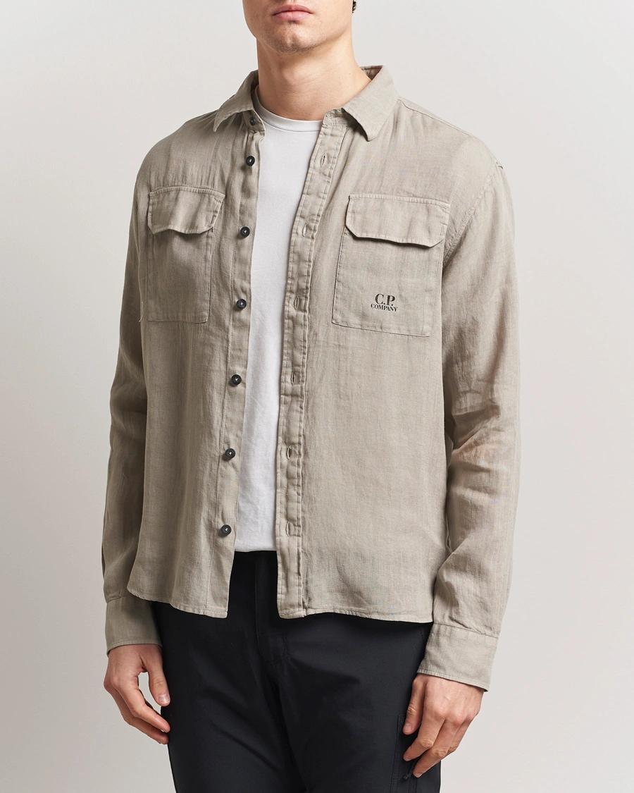 Herr | Skjortor | C.P. Company | Long Sleeve Linen Shirt Taupe