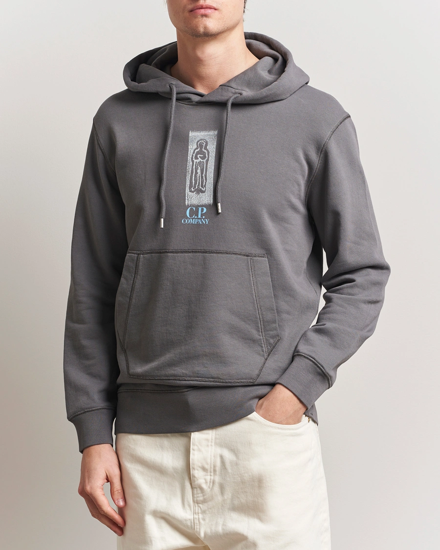 Herr | Tröjor | C.P. Company | Cotton Fleece Back Logo Hood Grey