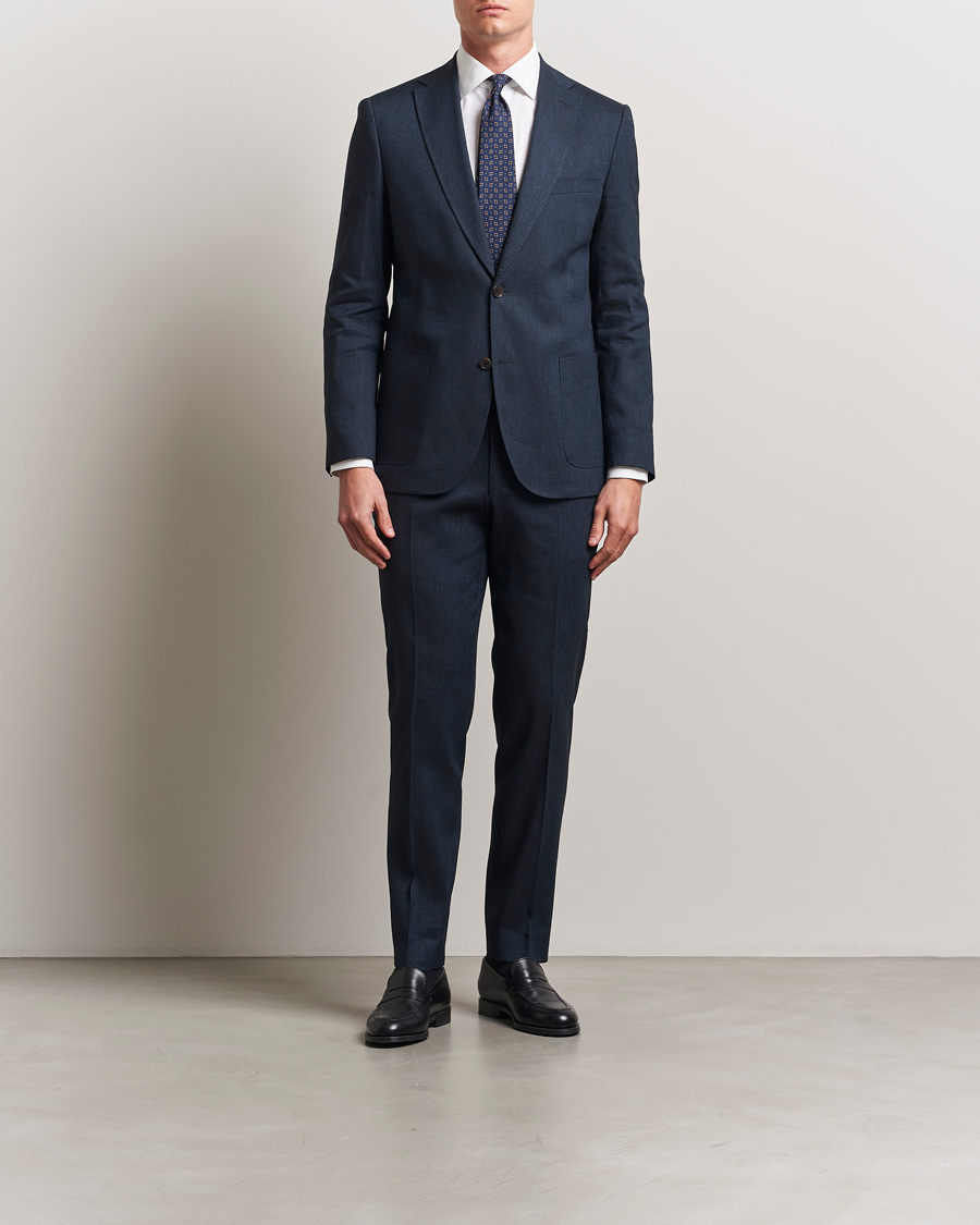 Herr | Byxor | Morris | Heritage Linen Suit Trousers Navy