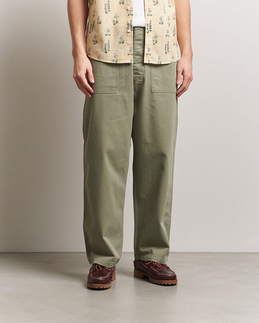 Herr | Byxor | orSlow | Herringbone Summer Fatigue Pants Green