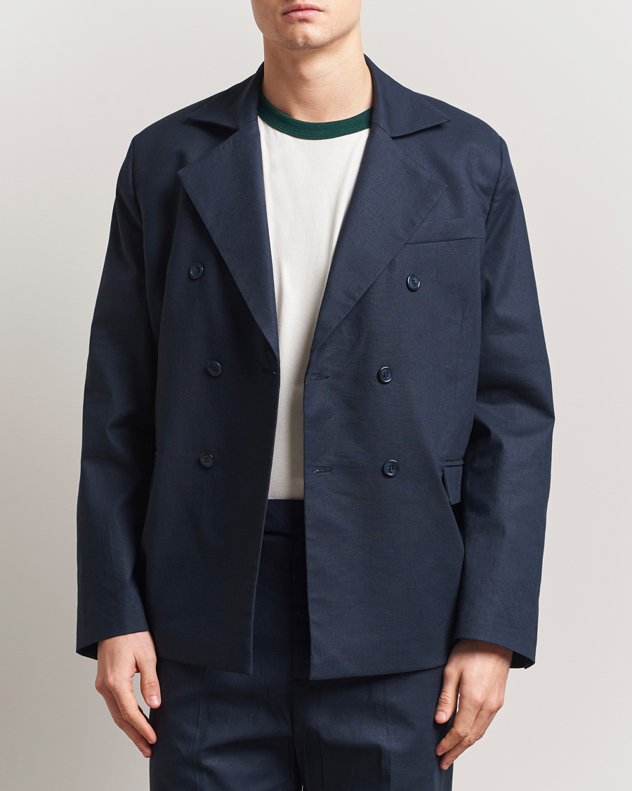 Herr | Kavajer | Palmes | Double Breasted Linen Sport Coat Navy