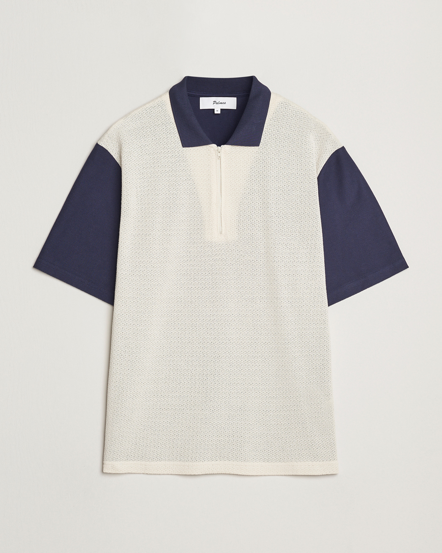 Herr | Pikéer | Palmes | Textured Zip Polo White/Navy