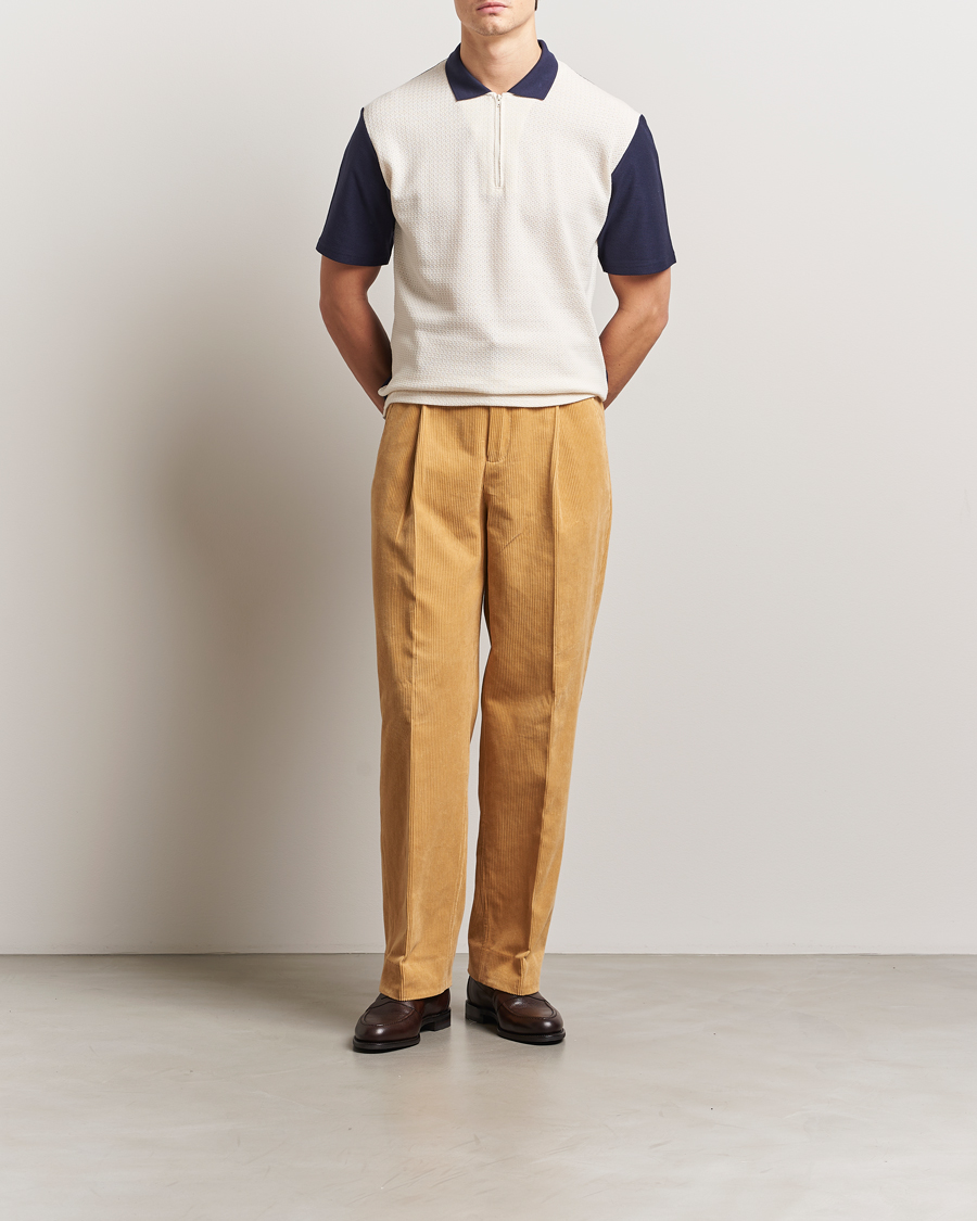 Herr | Pikéer | Palmes | Textured Zip Polo White/Navy