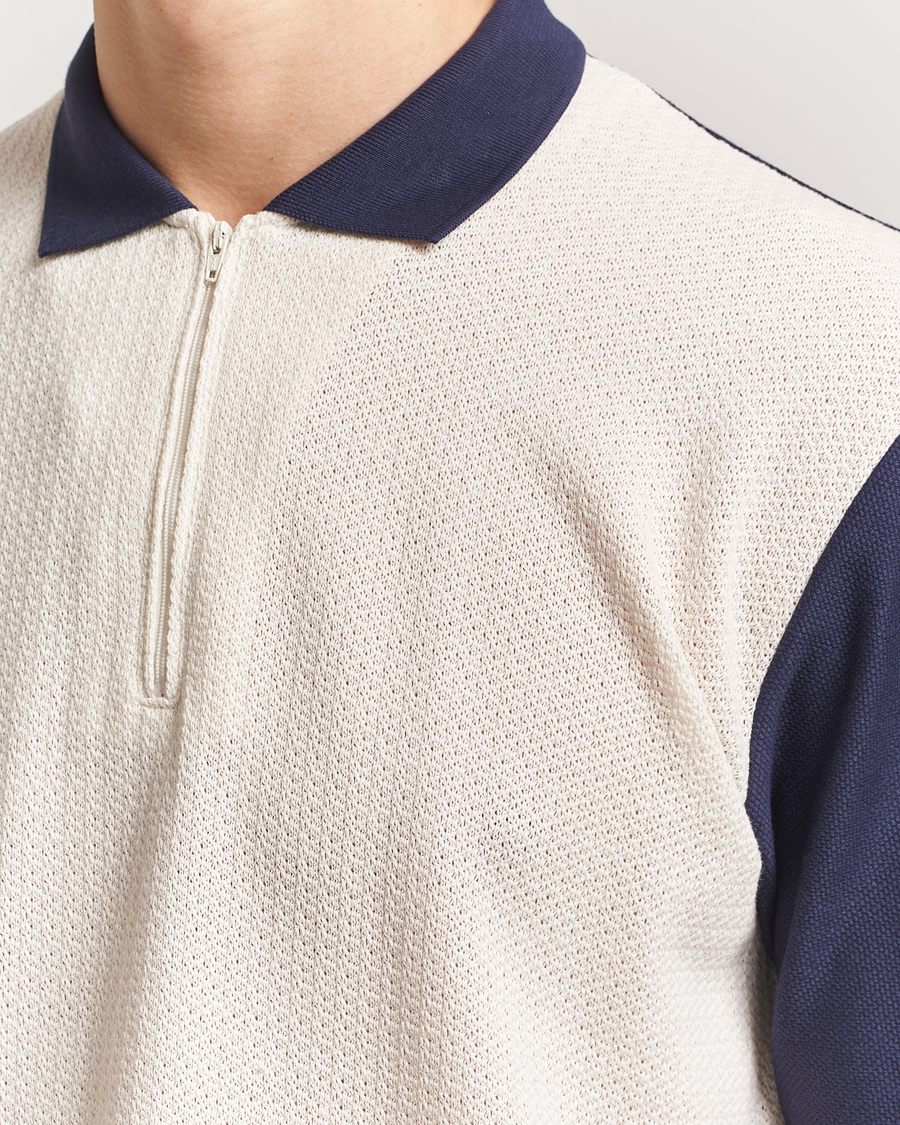 Herr | Pikéer | Palmes | Textured Zip Polo White/Navy