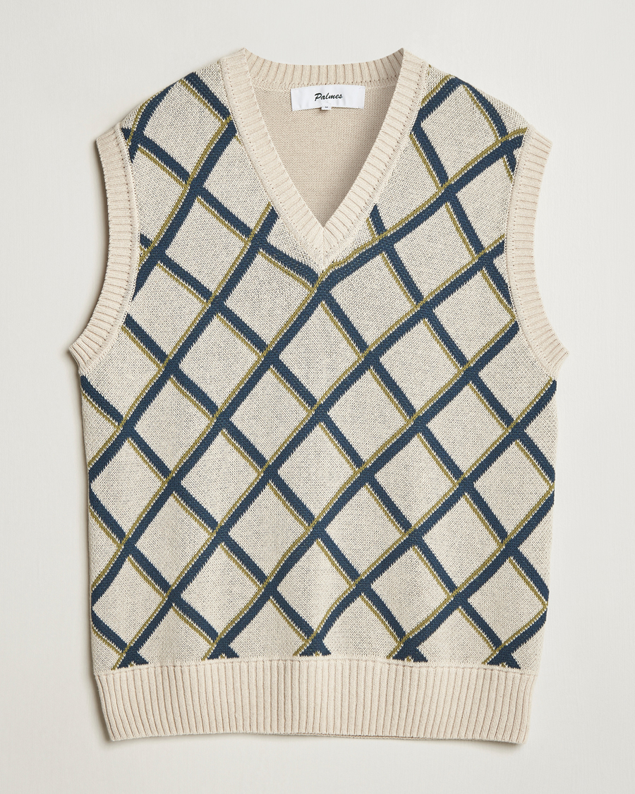 Herr | Tröjor | Palmes | Argyle Knitted Vest Off White