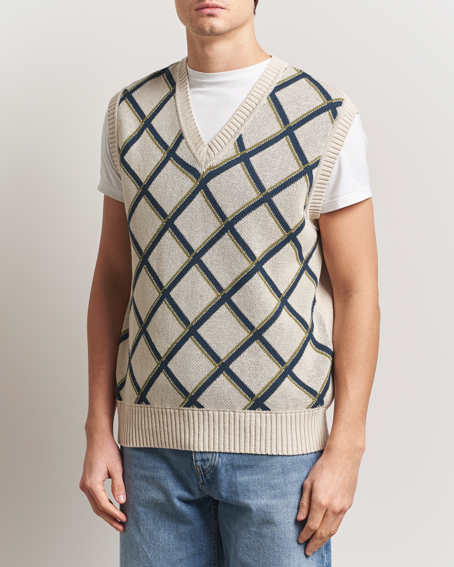 Herr | Tröjor | Palmes | Argyle Knitted Vest Off White