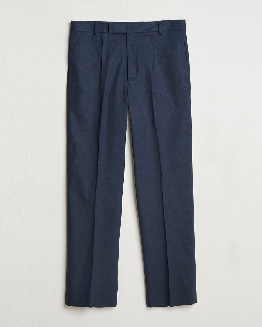 Herr | Byxor | Palmes | Pleated Linen Trousers Navy
