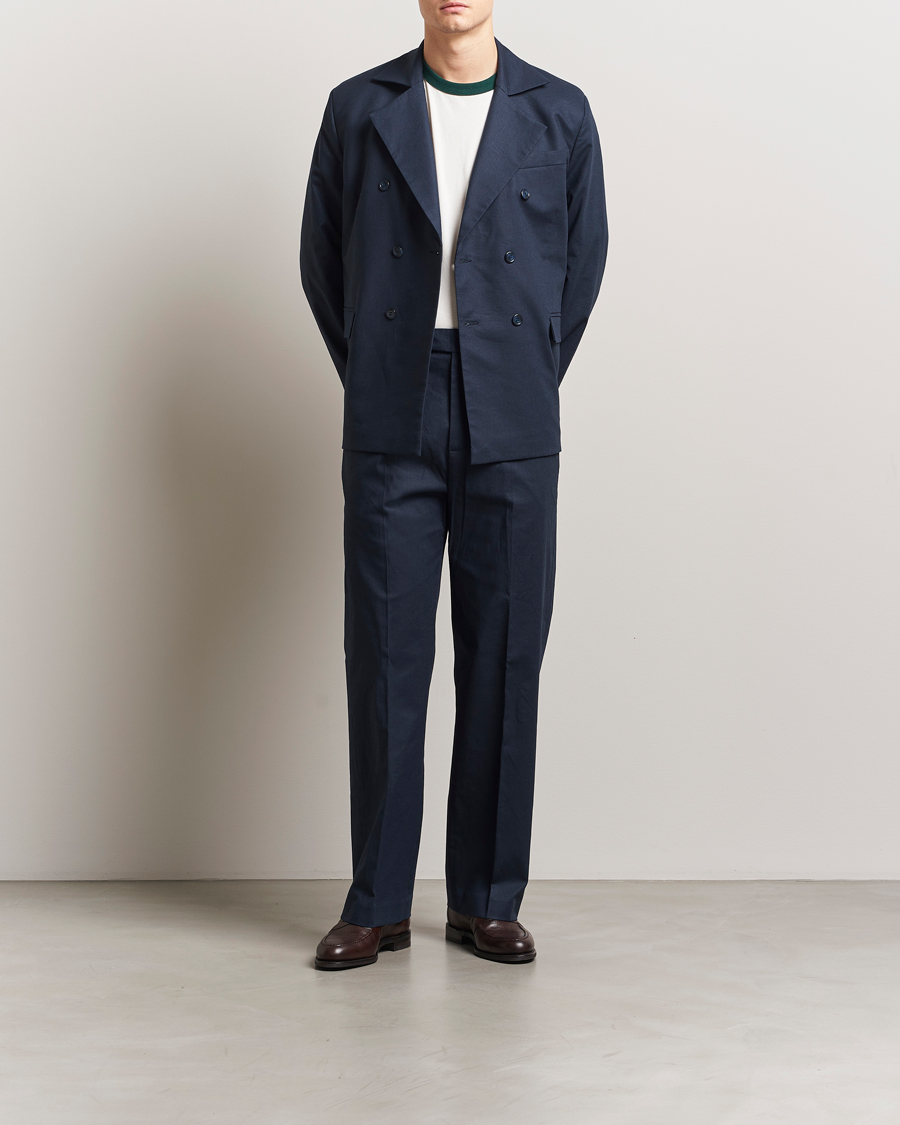 Herr | Byxor | Palmes | Pleated Linen Trousers Navy