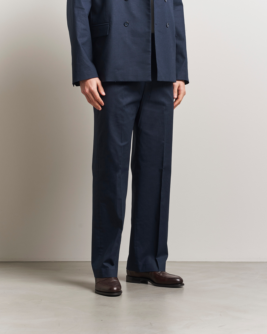 Herr | Byxor | Palmes | Pleated Linen Trousers Navy