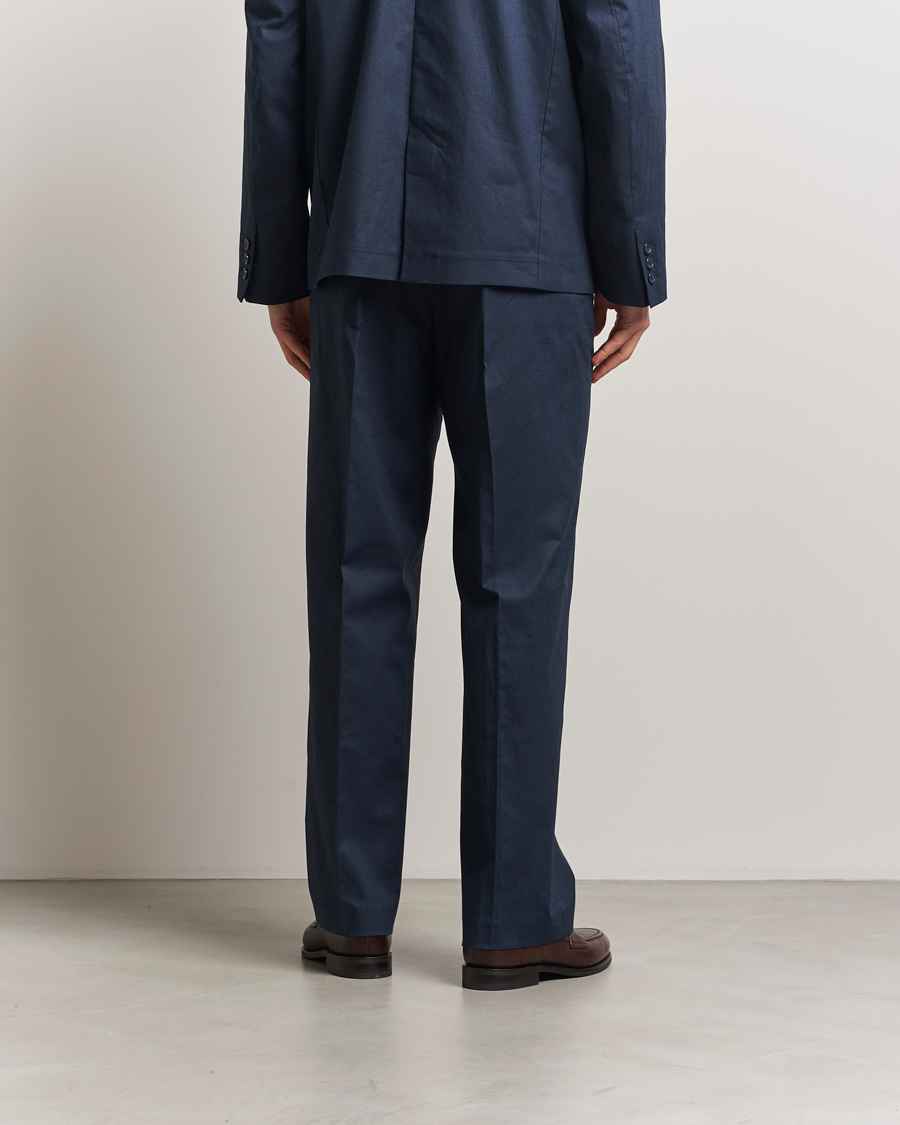 Herr | Byxor | Palmes | Pleated Linen Trousers Navy