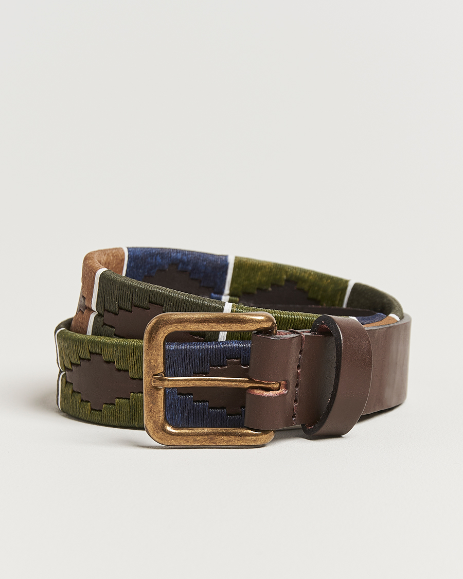 Herr | Bälten | Pampeano | Caza Hand Stitched Classic Leather Belt 3,5cm Green/Blue