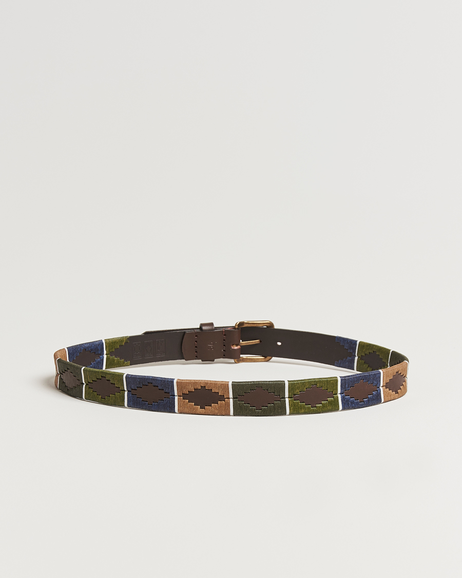 Herr | Bälten | Pampeano | Caza Hand Stitched Classic Leather Belt 3,5cm Green/Blue