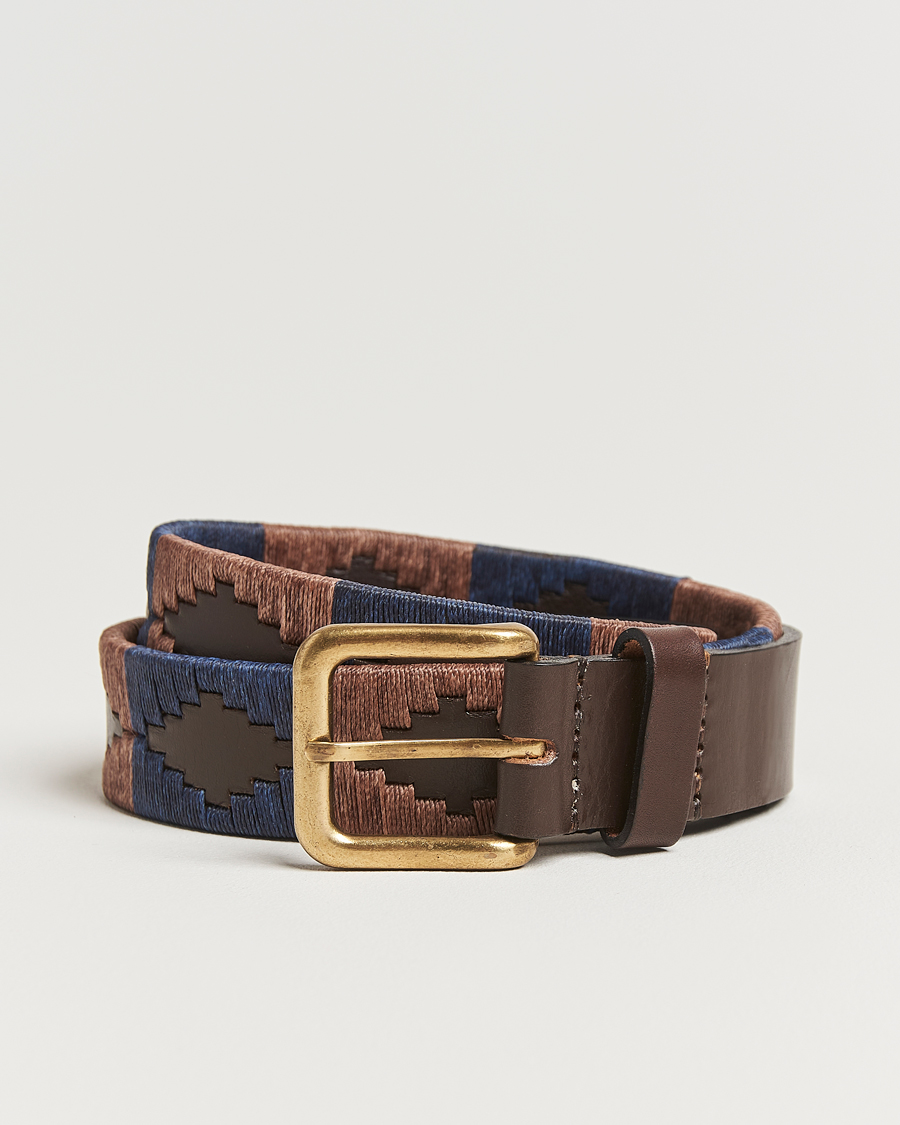 Herr | Bälten | Pampeano | Jefe Hand Stitched Classic Leather Belt 3,5cm Brown/Blue