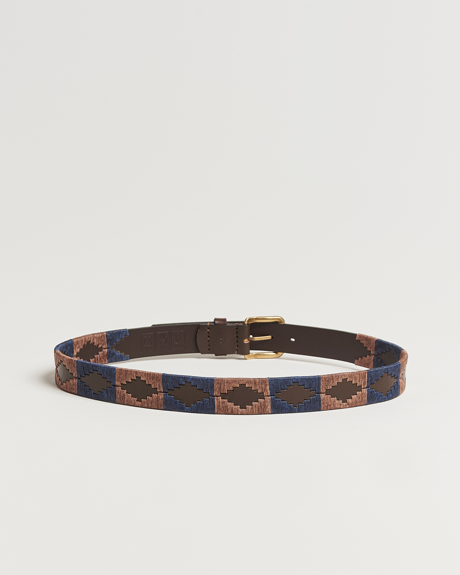 Herr | Bälten | Pampeano | Jefe Hand Stitched Classic Leather Belt 3,5cm Brown/Blue