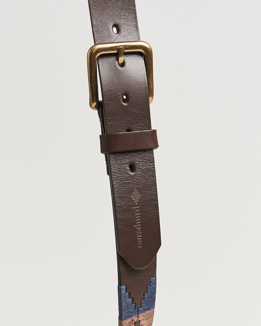 Herr | Bälten | Pampeano | Jefe Hand Stitched Classic Leather Belt 3,5cm Brown/Blue