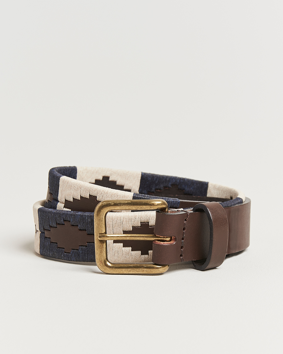 Herr | Bälten | Pampeano | Jugadoro Hand Stitched Classic Leather Belt 3,5cm Blue/White