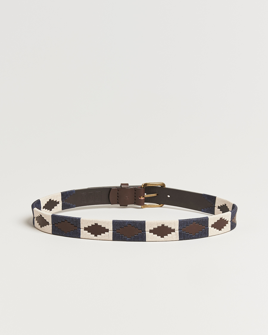 Herr | Bälten | Pampeano | Jugadoro Hand Stitched Classic Leather Belt 3,5cm Blue/White