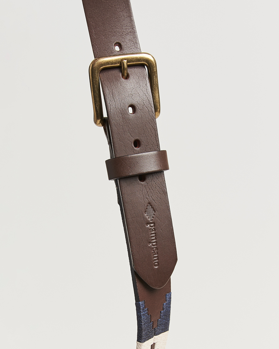 Herr | Bälten | Pampeano | Jugadoro Hand Stitched Classic Leather Belt 3,5cm Blue/White