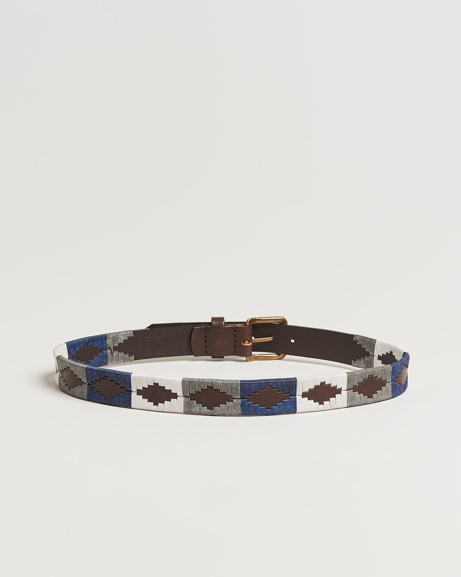 Herr | Bälten | Pampeano | Roca Hand Stitched Classic Leather Belt 3,5cm Blue/Grey/White