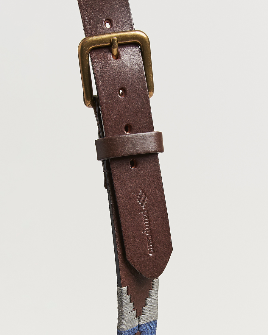 Herr | Bälten | Pampeano | Roca Hand Stitched Classic Leather Belt 3,5cm Blue/Grey/White