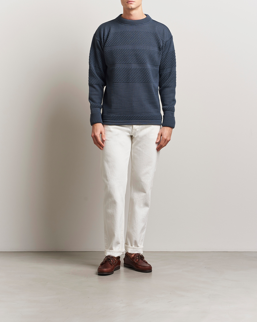 Herr | Tröjor | S.N.S. Herning | Fisherman Wool Crew Neck Sweater Faded Mineral Blue
