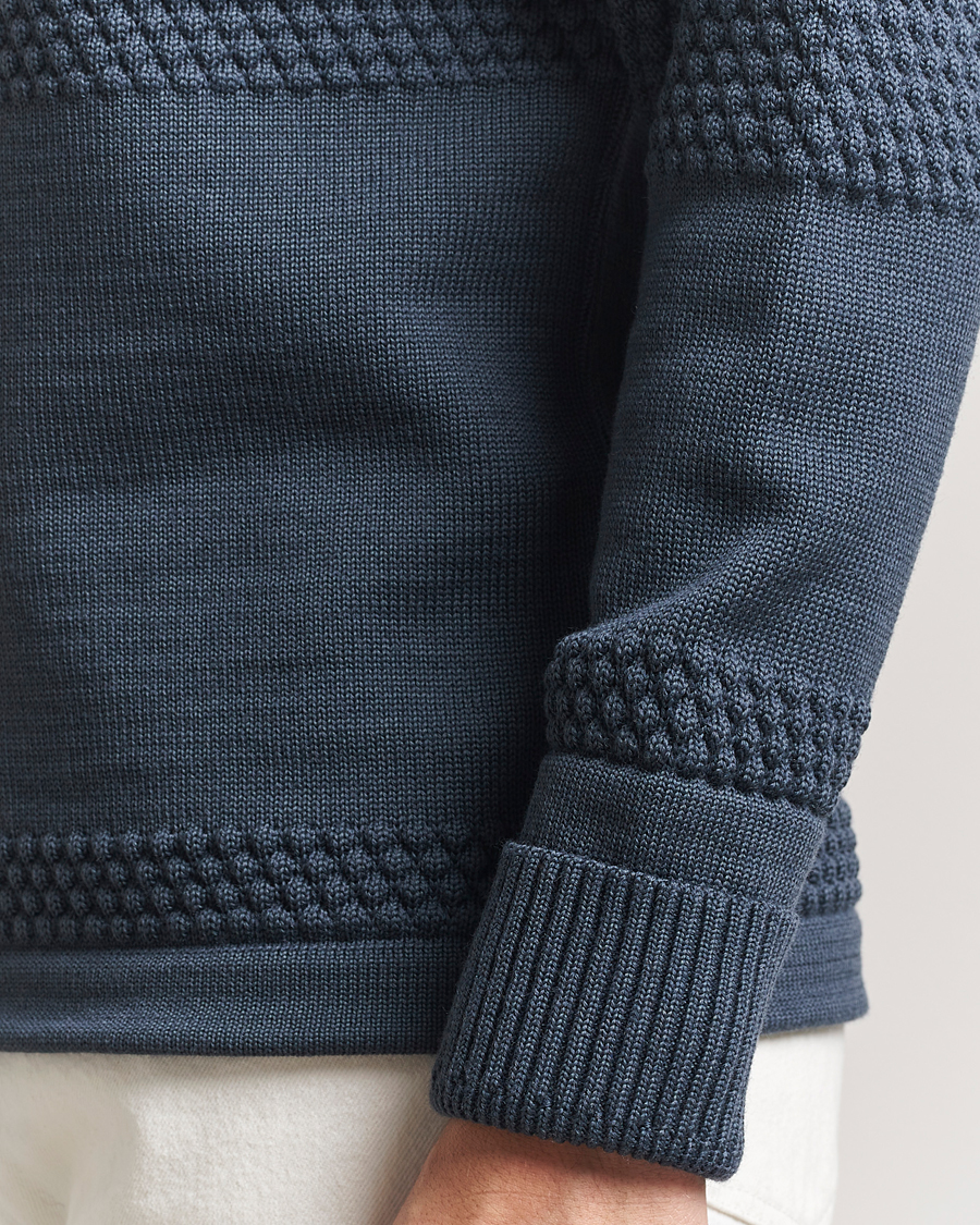 Herr | Tröjor | S.N.S. Herning | Fisherman Wool Crew Neck Sweater Faded Mineral Blue